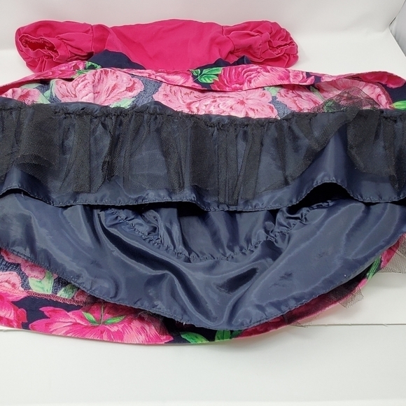 VINTAGE PLUM PUDDING LTD GIRLS DRESS NAVY BLUE PINK FLOWERS FULL SWIRLY SKIRT 6X - Picture 12 of 16